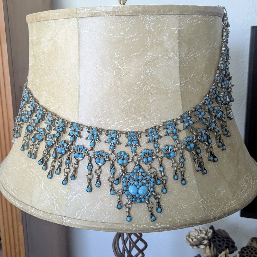 Vintage Moroccan Jeweled Belly Dance Belt: Faux Turquoise Tribal Hip Belt
